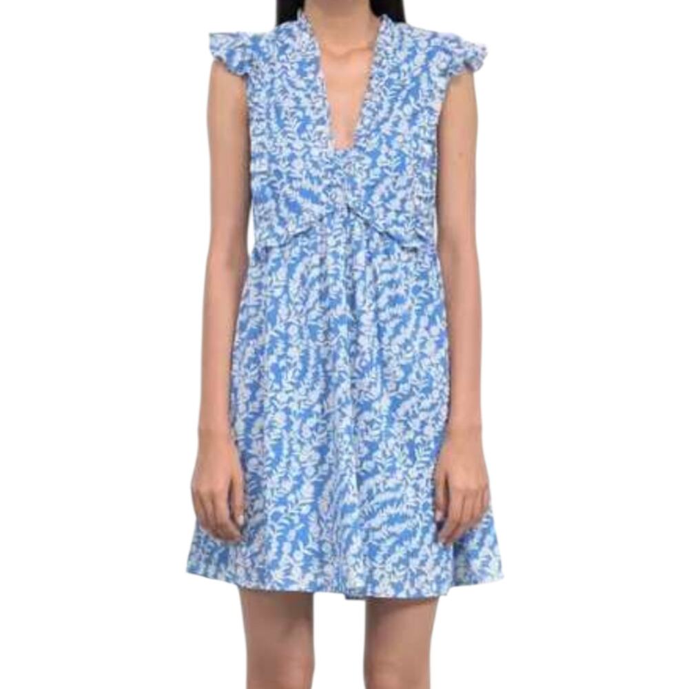 Banjanan Ellian Dress Shadow Bloom Marina Blue White Floral Print Mini Medium